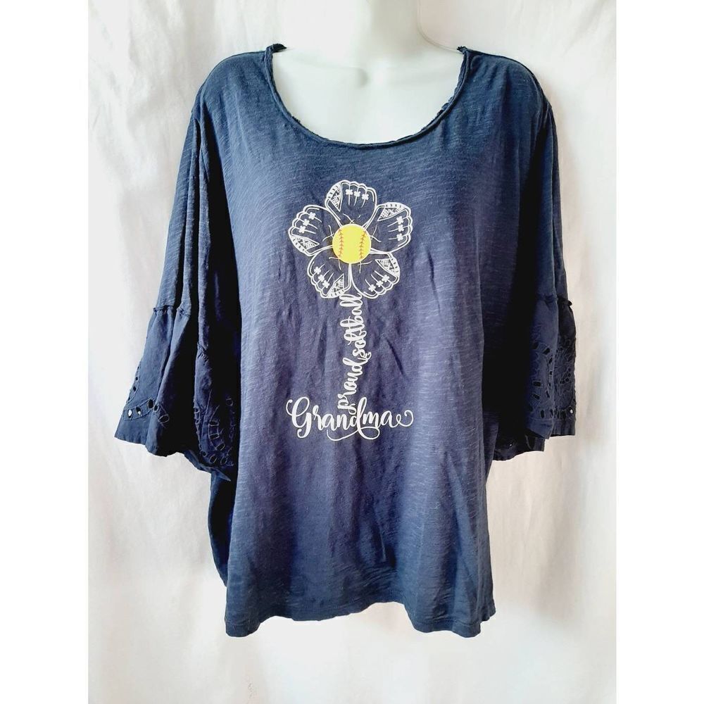 Cato blue floral lace bell sleeve grandma's blouse